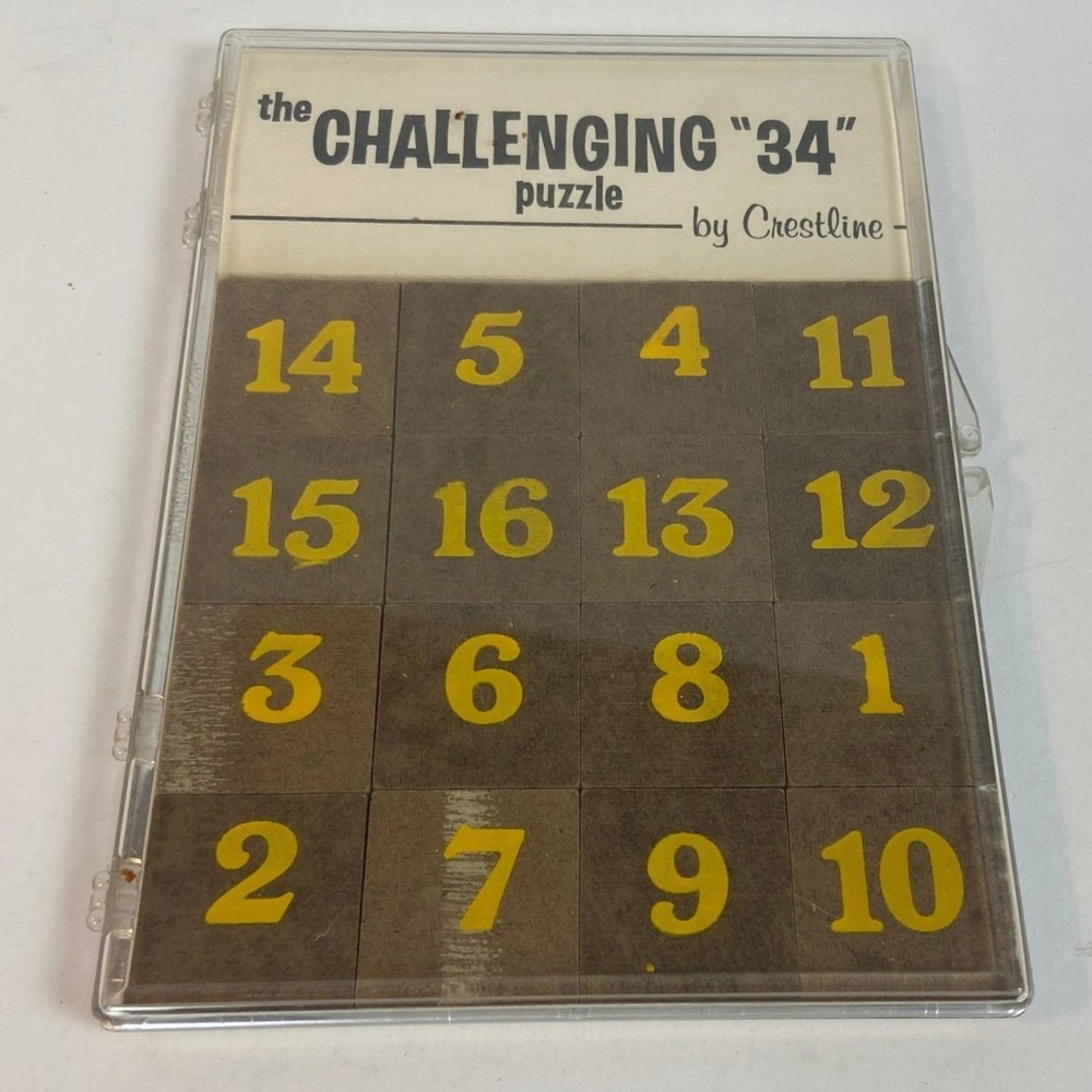 Vintage Crestline The Challenging 34 Solitaire Math Puzzle Hardwood Tiles‎ Case